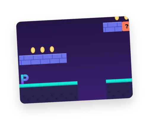 A platformer level: brick platforms, coins and a question block, painted as one tilemap.